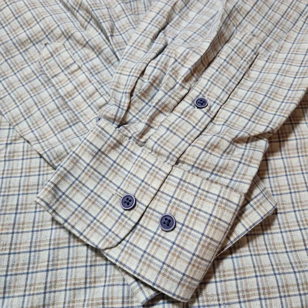 David Donahue Button Up Shirt Men 16 M/L Gray Plaid Long Sleeve Fusion